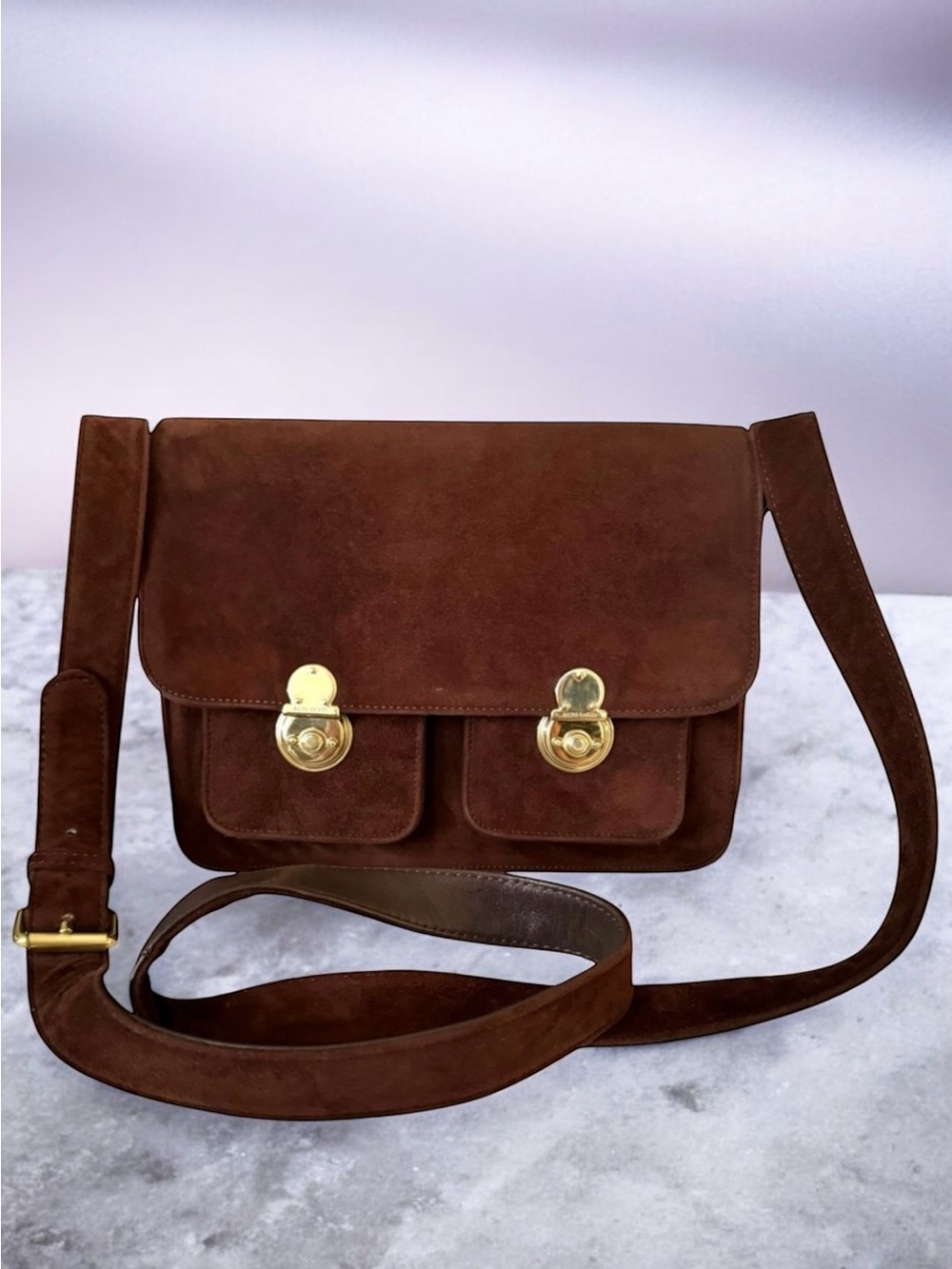 Ralph Lauren Collection Flap Shoulder Bag Brown Suede